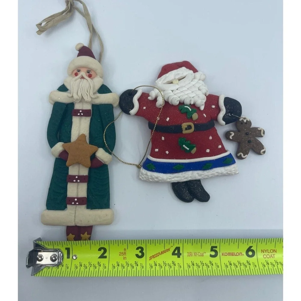 Mid West Cynthia Madrid Dough Looking Santa Claus Ornaments Lot Of 2 Folk Art